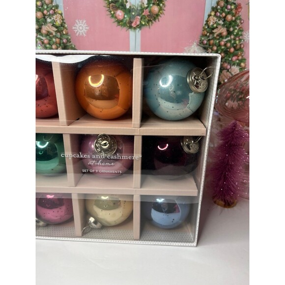 Cupcakes & Cashmere Kugel Style Glass Shabby Chic Pastel Christmas Ornaments 3" - Picture 3 of 3